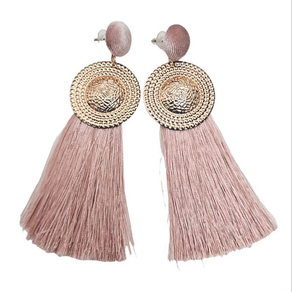 Gold earrings Womens pink oversized long boho tassel Fringe feminine 💖2/$30 - Picture 9 of 12